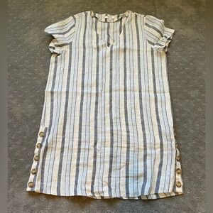 Madewell 100% Linen Striped Dress With Button Detail Size Large